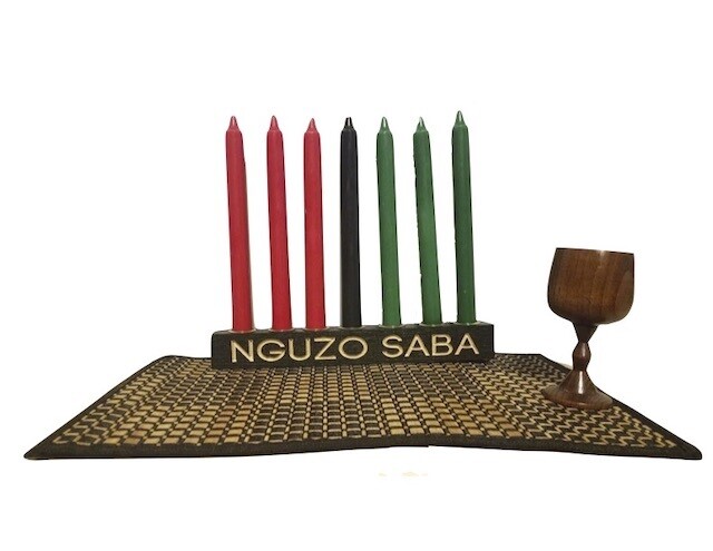 NGUZO SABA- "Kwanzaa" Kinara Celebration Set -Straight Black with Gold Finish