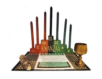 Kwanzaa Kinara w/ Hand-Engraved Symbols Celebration Set (11 Piece)