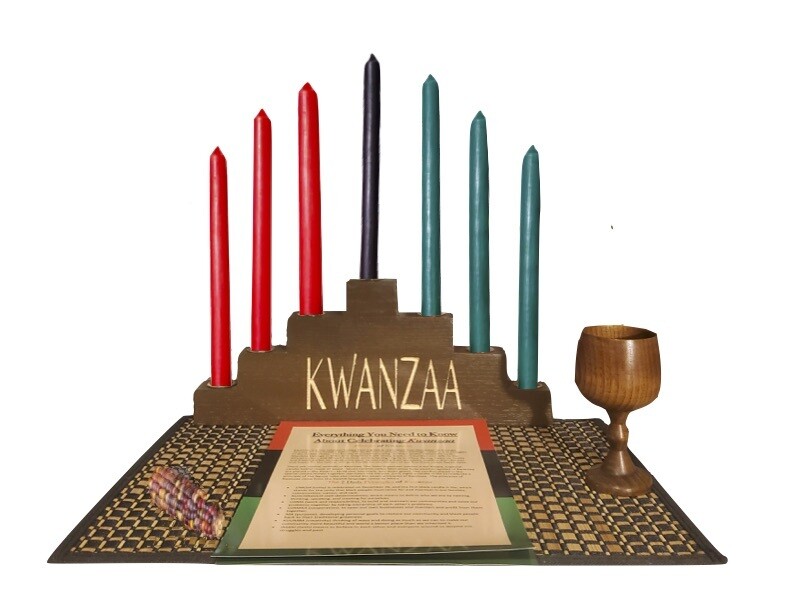 Kwanzaa Kinara Set Mit 7 Kerzen – Holz-Kerzenhalter, 3 Rot, 3 Grün, 1 Schwarz, Tropffrei