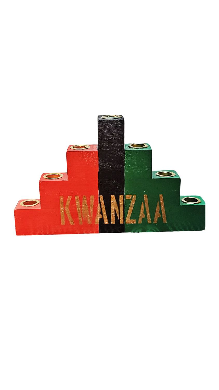 &quot;Kwanzaa&quot; Kinara -Colors of Africa Wooden Kinara with Gold Finish