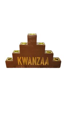 Kwanzaa  Kinara - Traditional Brown SP Wooden w Gold Finish