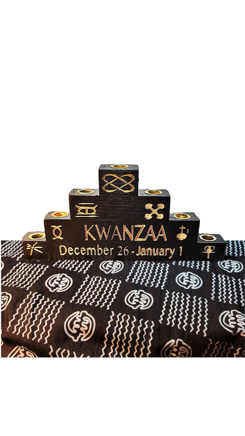Kwanzaa Kinara- Seven Symbols and Dec 26 - Jan 1 Dates Engraved