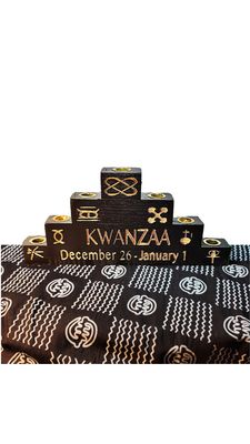 Kwanzaa Kinara- Seven Symbols and Dec 26 - Jan 1 Dates Engraved