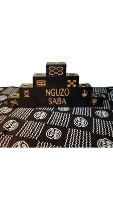 Nguzo Saba Engraved Pyramid Kwanzaa Kinara with Seven Symbols