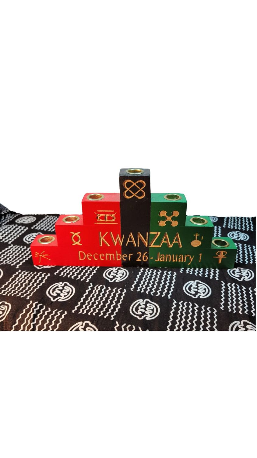 Kwanzaa Kinara- Kwanzaa Set Engraved with Dec 26 - Jan 1 &amp; Seven Symbols