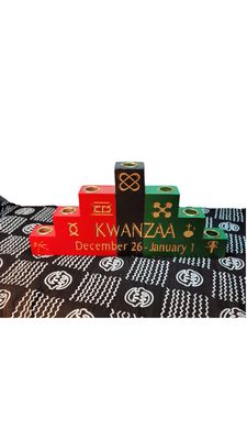 Kwanzaa Kinara- Kwanzaa Set Engraved with Dec 26 - Jan 1 &amp; Seven Symbols