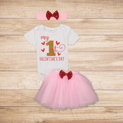 Valentines Vest with Pink Skirt and Red Bow