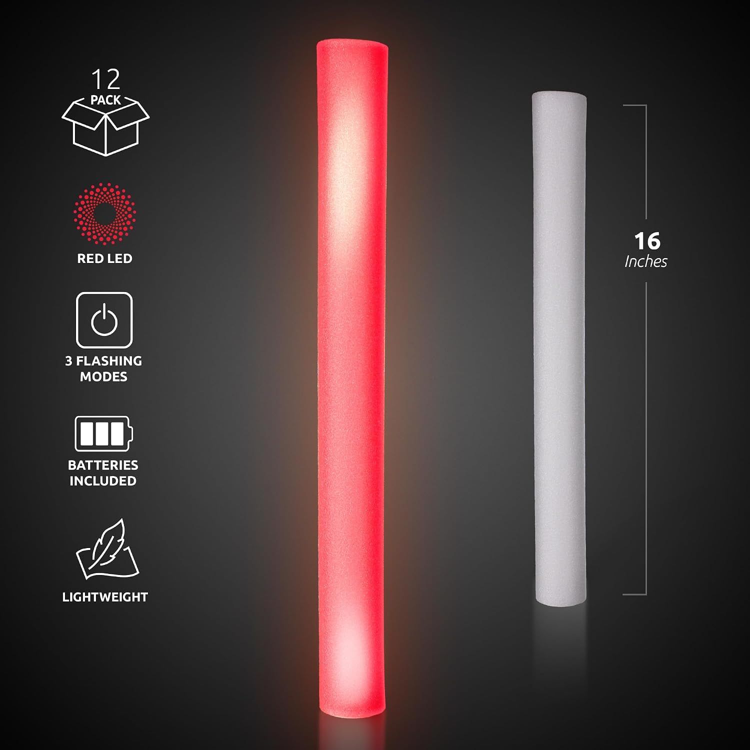 Fun Central 16” LED Foam Sticks - Red
