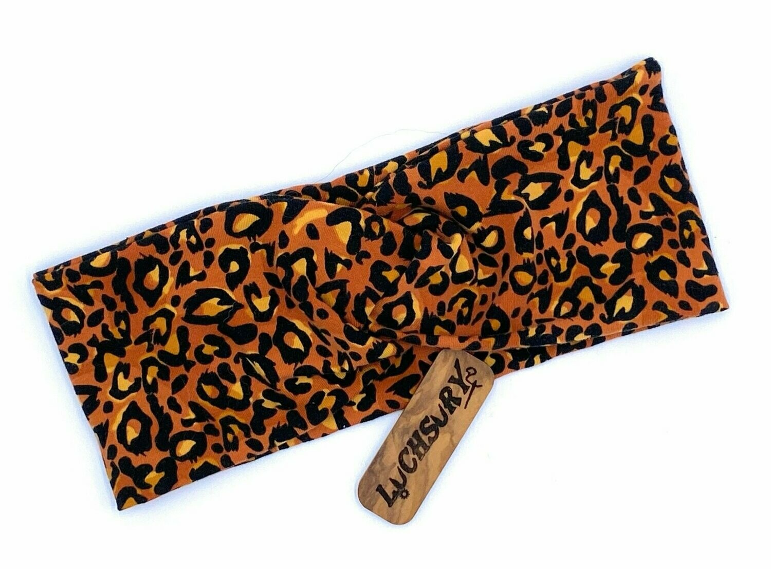 Knotenhaarband / Stirnband - Leoprint- rostorange