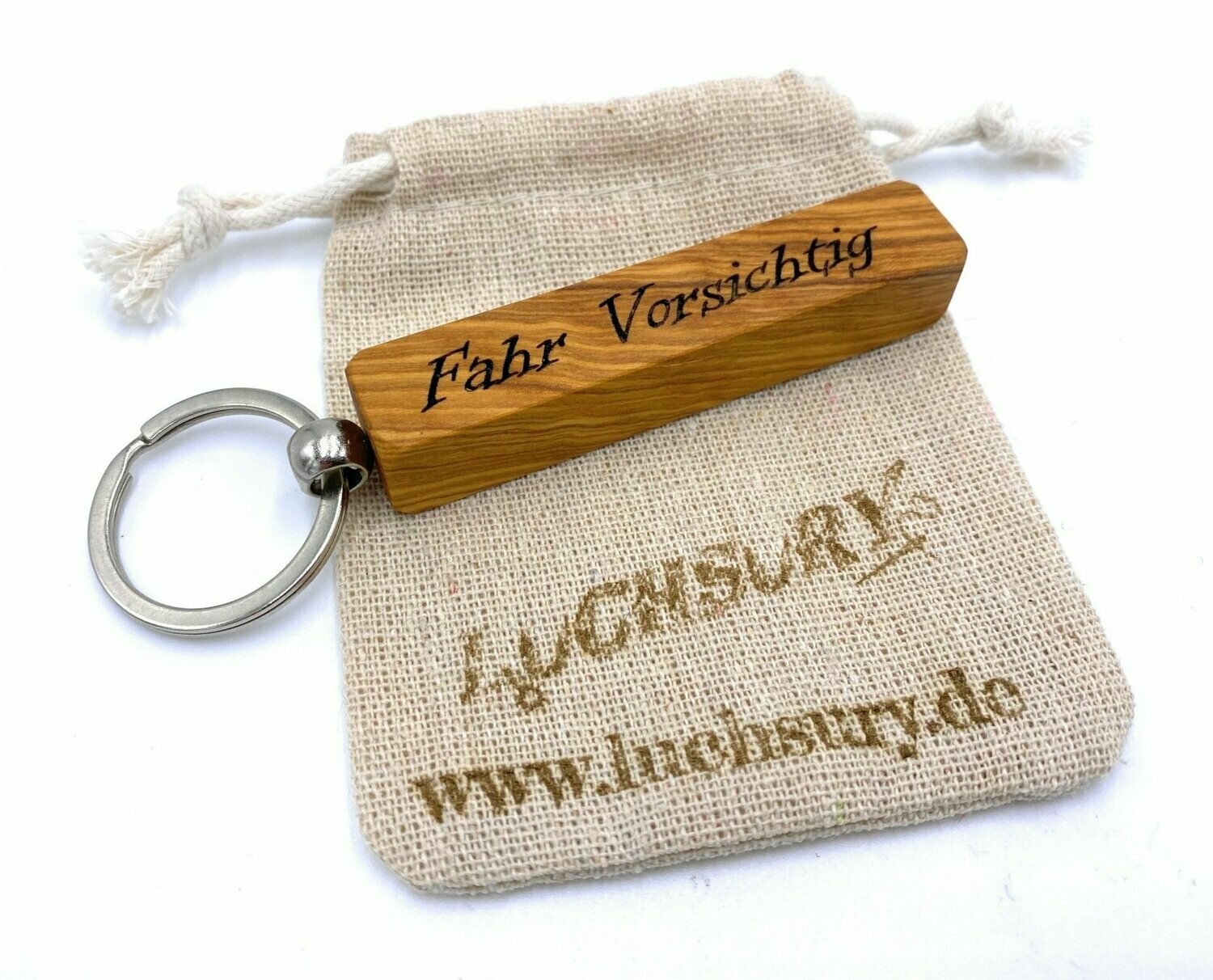Schlüsselanhänger Holz-Olive-Fahr Vorsichtig