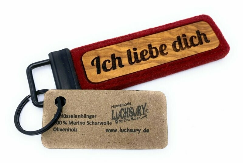 Schlüsselanhänger Naturfilz / Olivenholz "Ich liebe dich"
