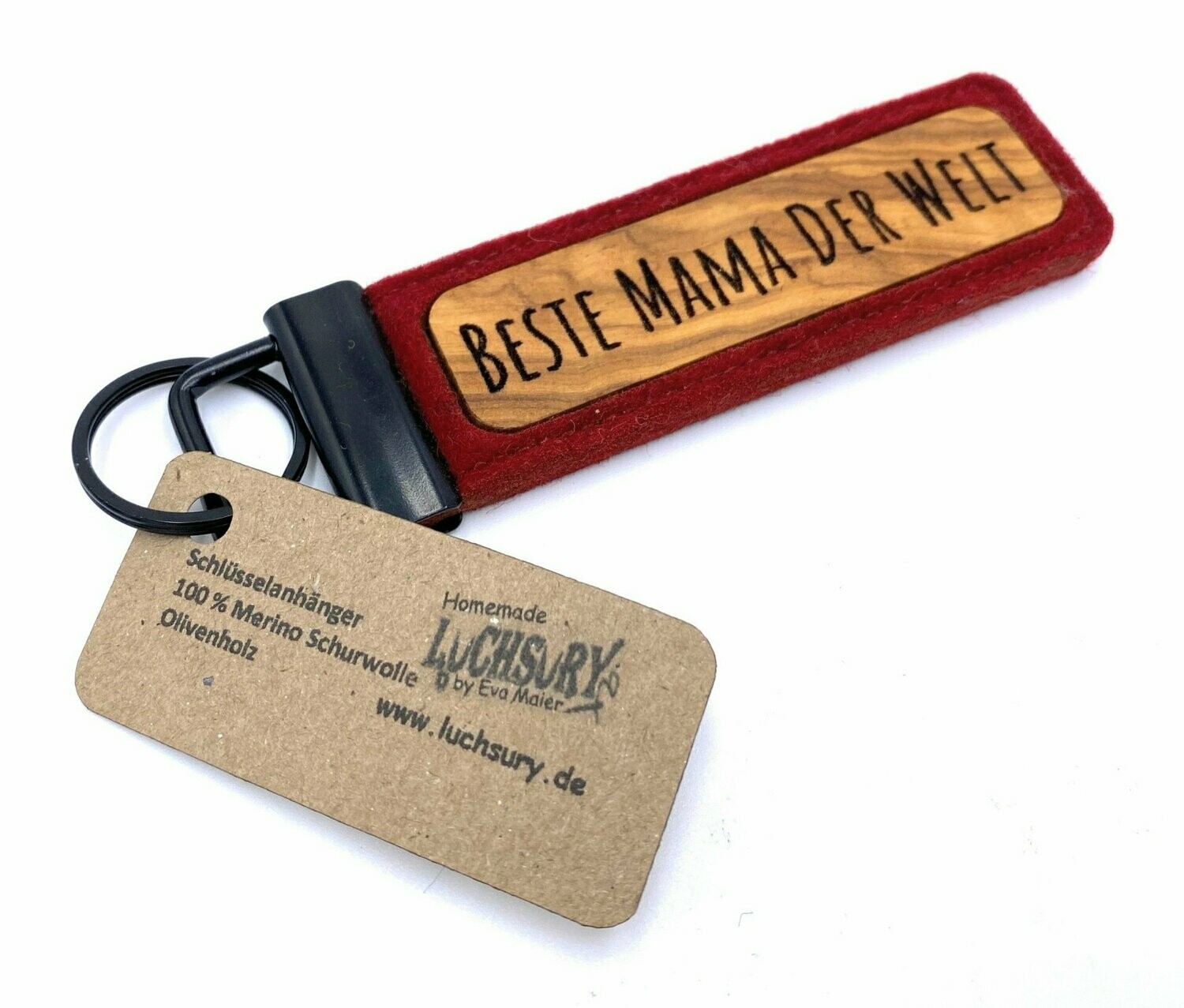 Schlüsselanhänger Naturfilz / Olivenholz "Beste Mama der Welt"