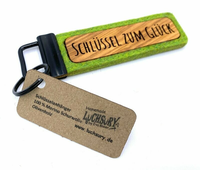 Schlüsselanhänger Naturfilz / Olivenholz "Schlüssel zum Glück"
