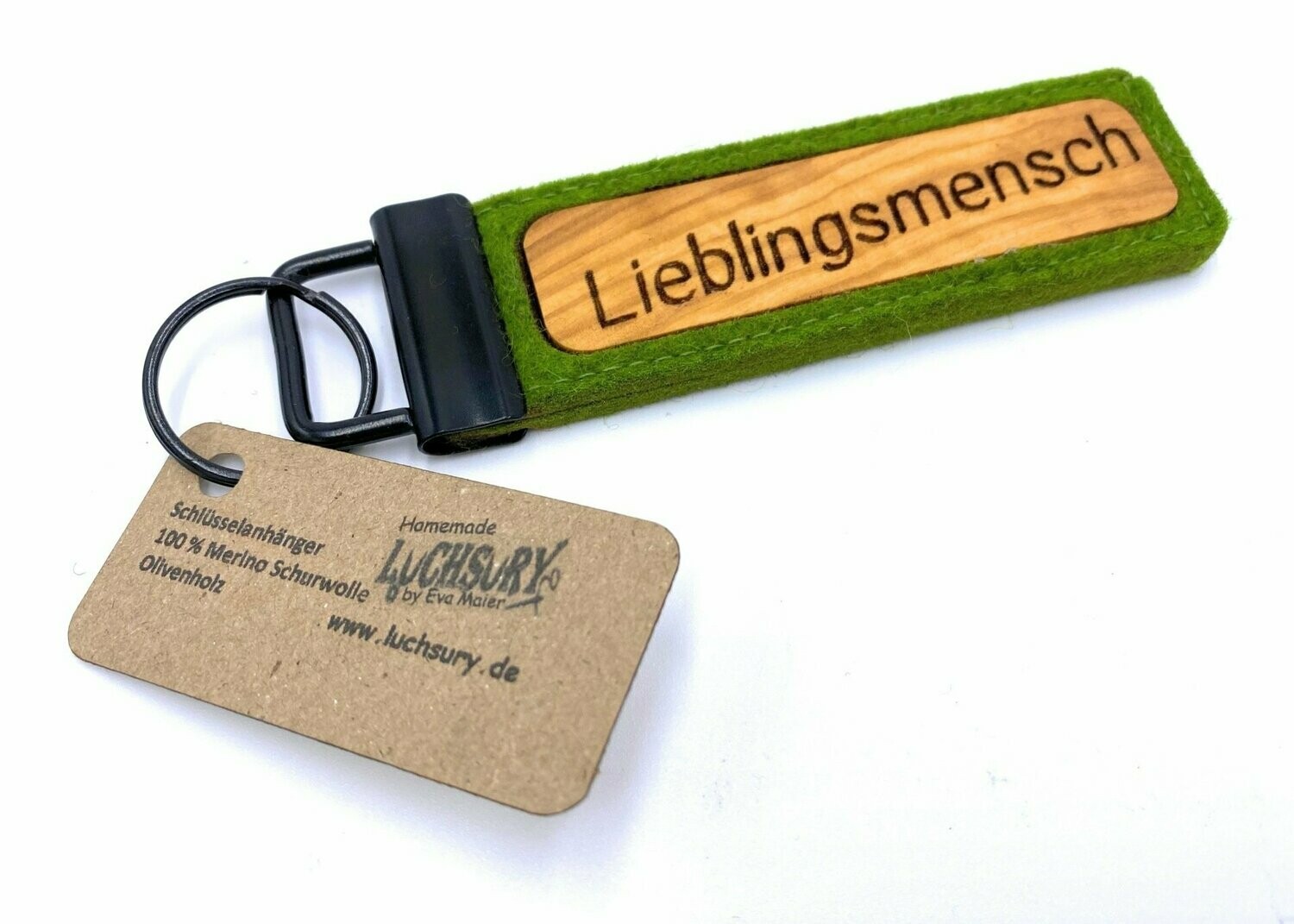 Schlüsselanhänger Naturfilz / Olivenholz "Lieblingsmensch"