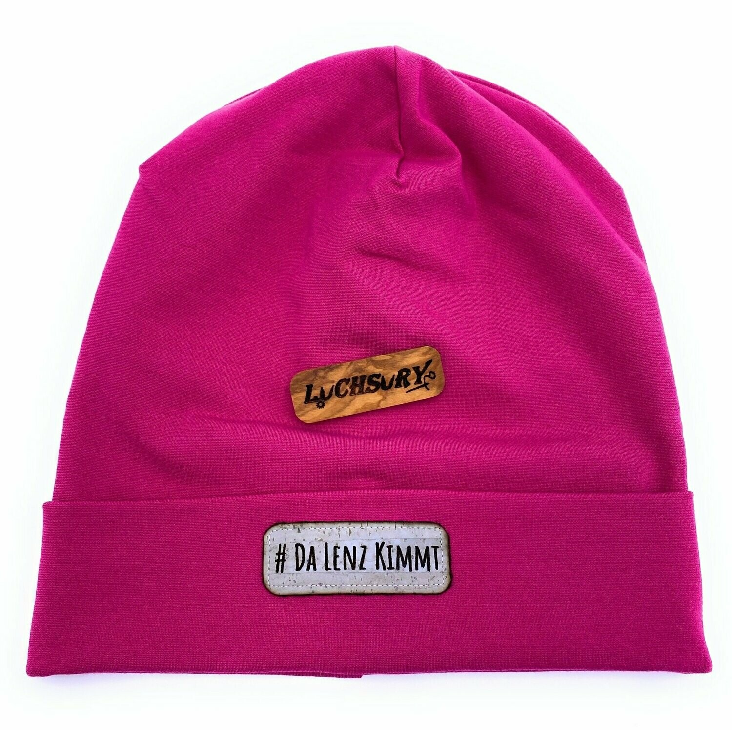 Beanie-Mütze mit Stulpe_pink leuchtend_# da Lenz kimmt