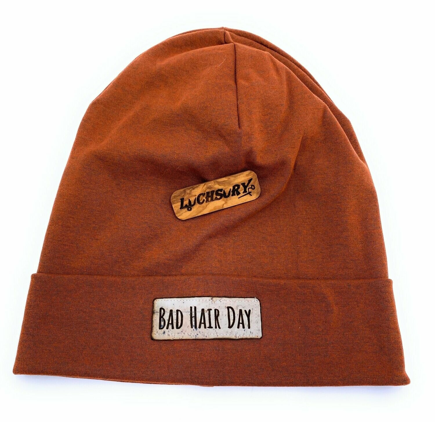 Beanie-Mütze mit Stulpe_Rost meliert_Bad Hair Day