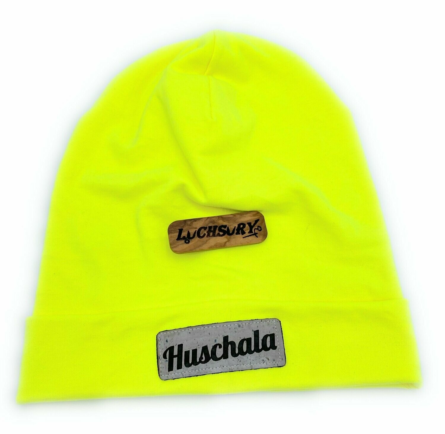 Beanie-Mütze mit Stulpe_gelb leuchtend_Huschala