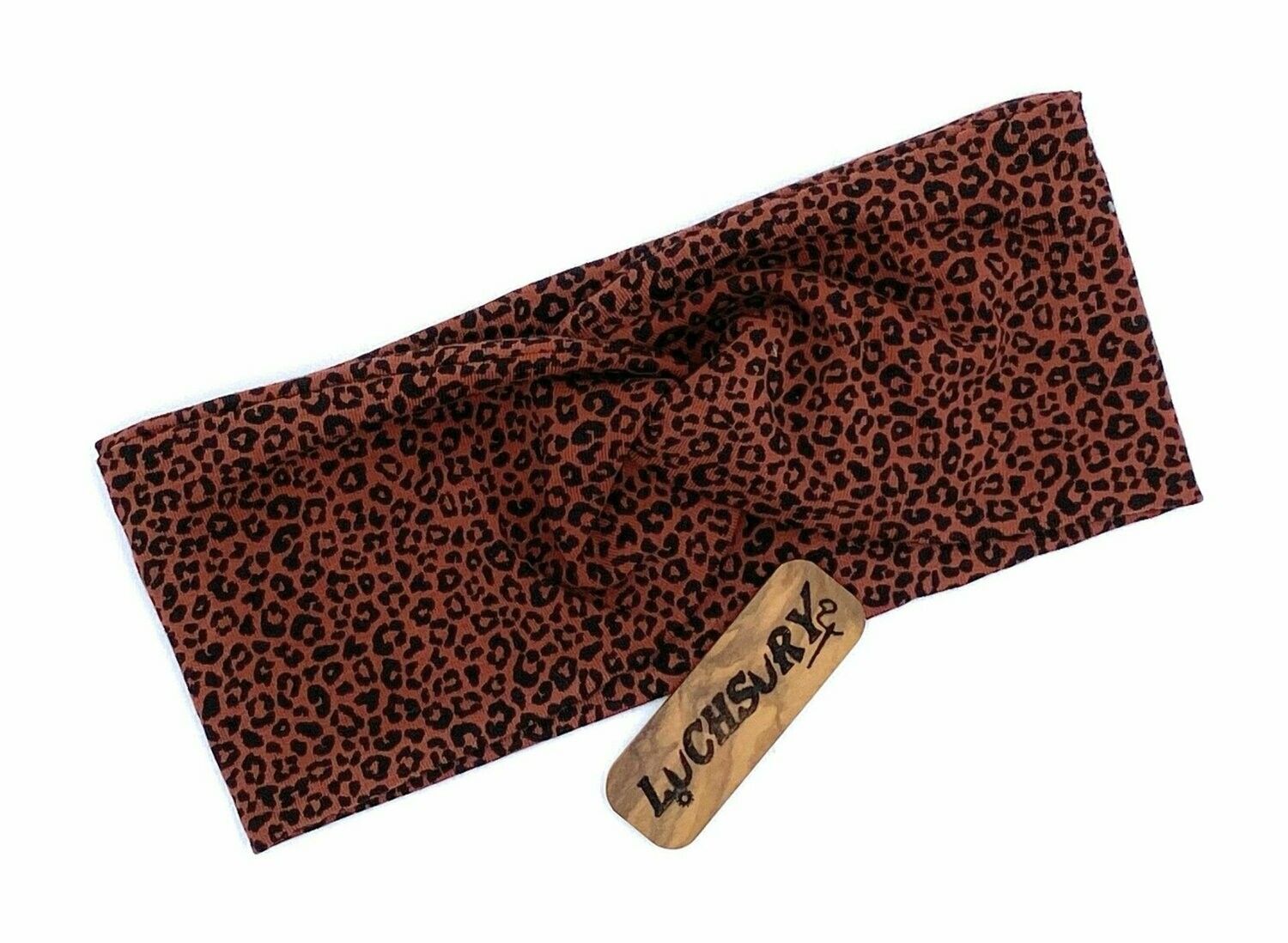 Knotenhaarband / Stirnband - Leoprint- rostorange kleines Muster