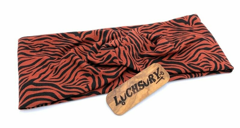 Knotenhaarband / Stirnband -Tigerprint- rostorange