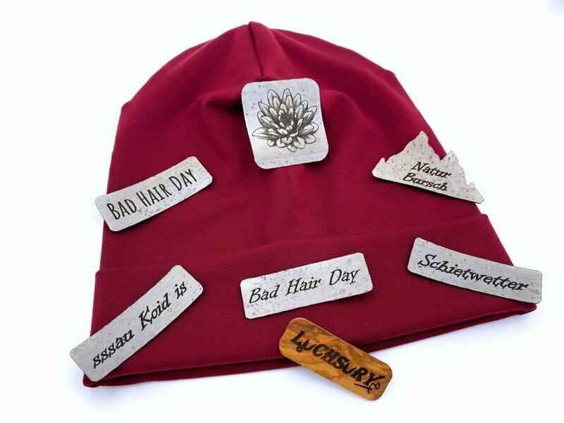 Beanie mit Stulpe_bordeauxrot _Wunschaufnäher Beanie mit Stulpe_bordeauxrot _Wunschaufnäher