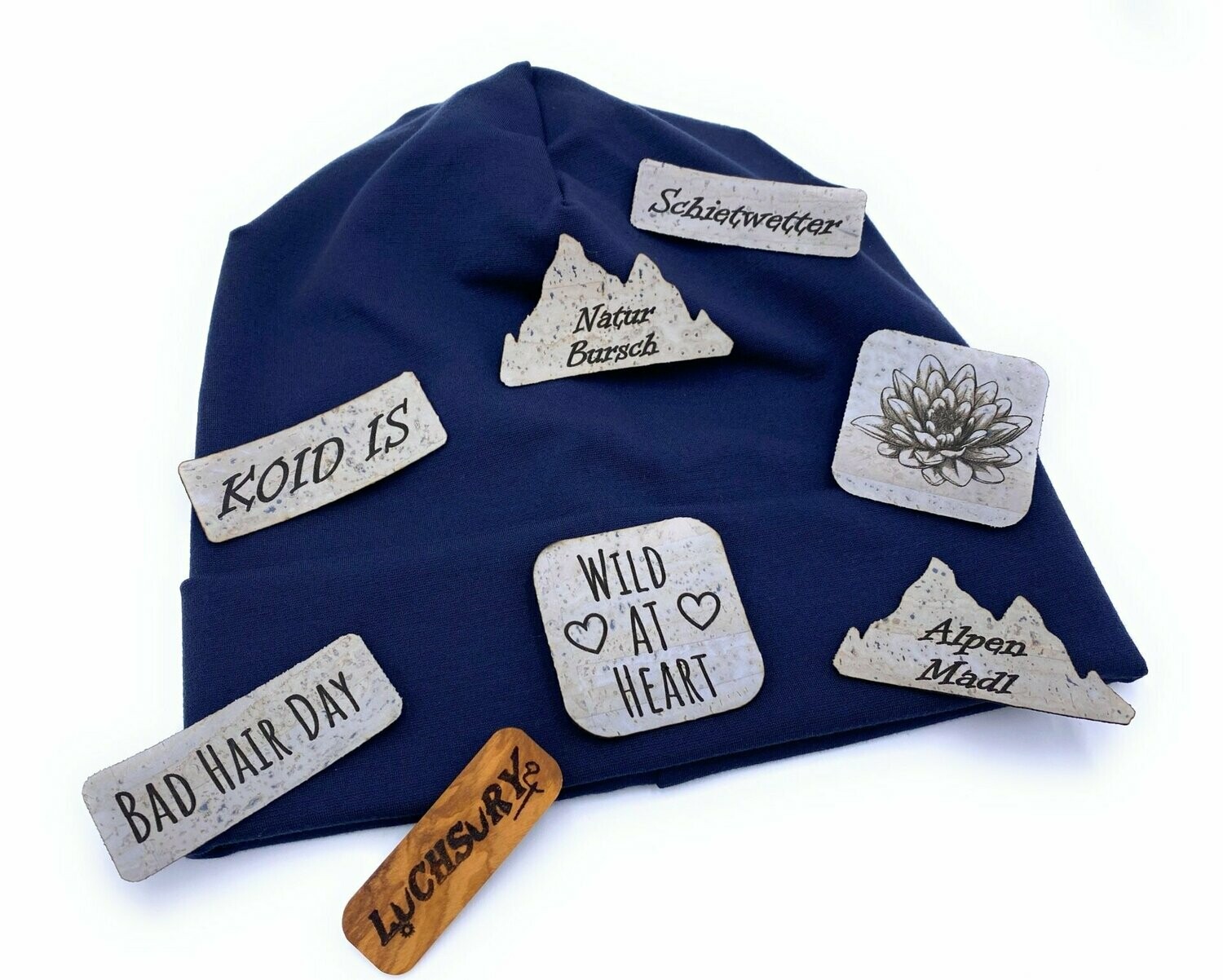 Beanie mit Stulpe_Dunkel Blau _Wunschaufnäher
