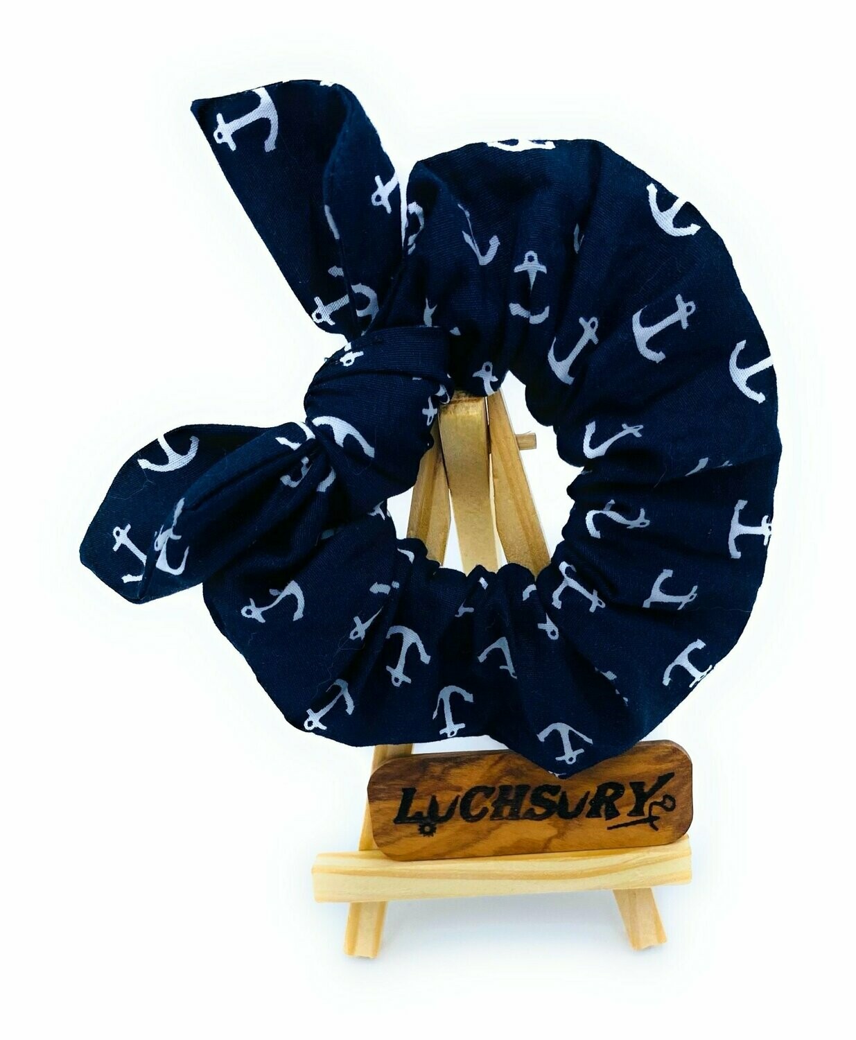 Haargummi / Scrunchies -Anker- Dunkleblau-Weiß