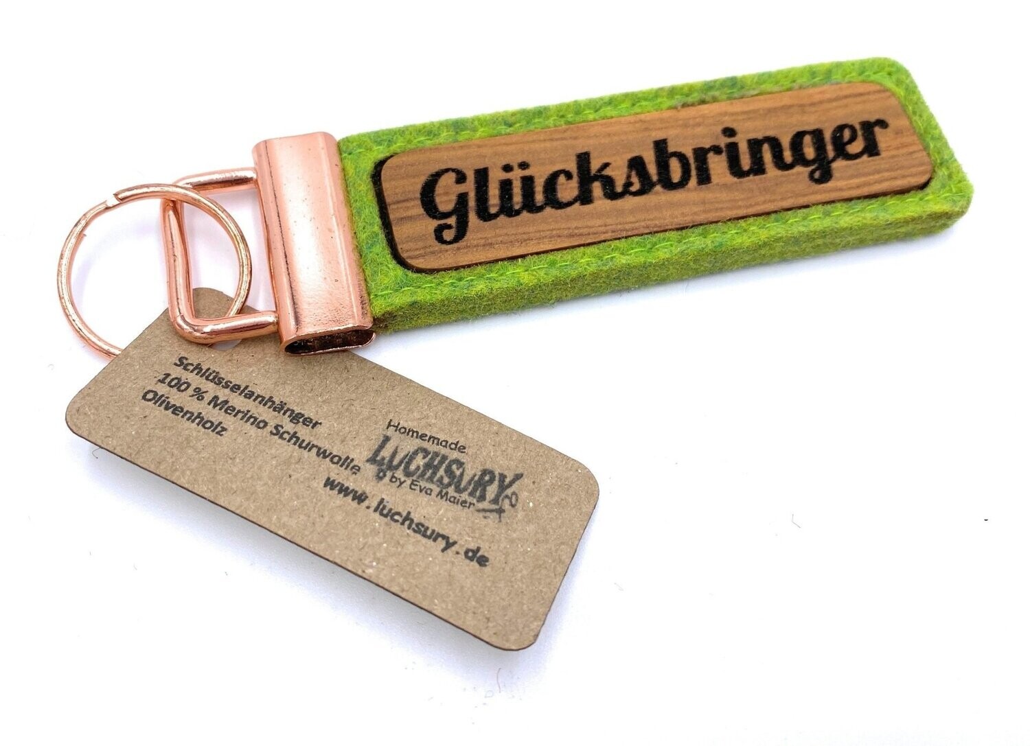 Schlüsselanhänger Naturfilz / Olivenholz "Glücksbringer"