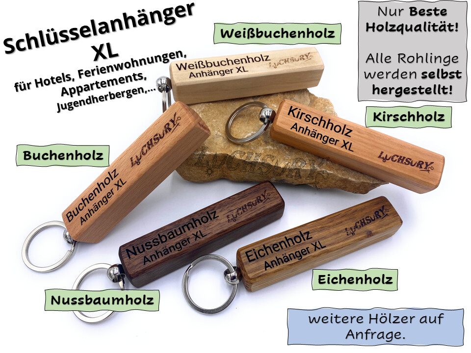 Schlüsselanhänger Holz - Größe XL - Wunschgravur & Wunschholz