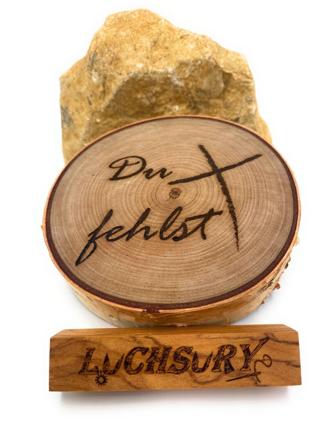 Birkenscheibe "Du fehlst / Kreuz modern"