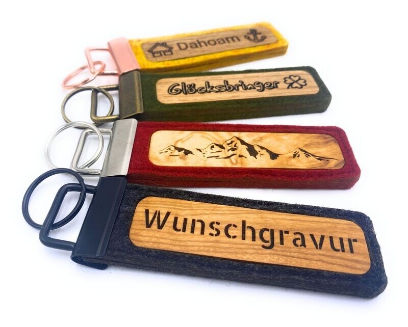 Schlüsselanhänger Naturfilz - Lang - Wunschfarbe & Wunschholz & Wunschanhänger