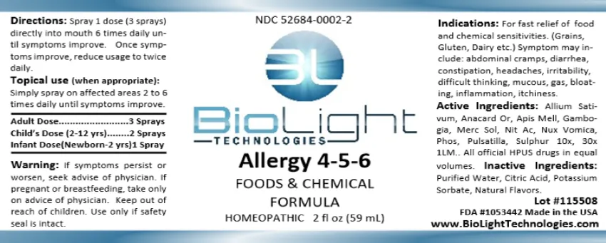 BioLight: Allergy 4-5-6 for Food, Gluten, Chemical Formula (USPS shipping included)