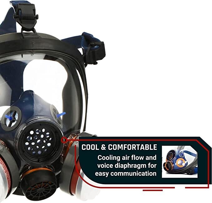 Full Face Chemical, & Particulate Respirator - 1 Year Manufacturer Warranty - Reusable Eye Protection Mask