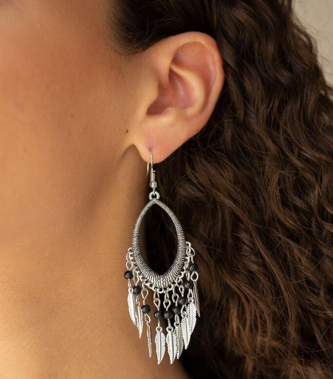 Paparazzi One Way Flight Black Earrings