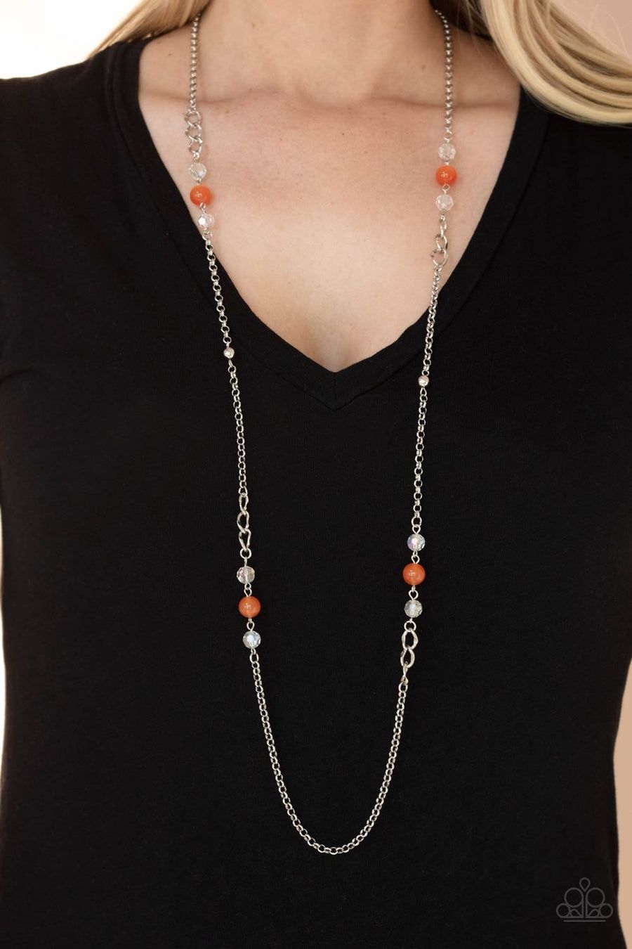 Paparazzi Teasingly Trendy Orange Necklace/Earrings Set