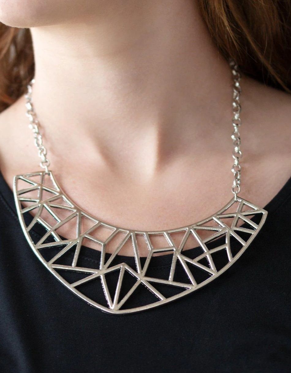 Paparazzi Strike While Haute Silver Statement Necklace/Earrings Set