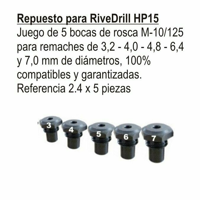 Repuestos Juego de 4 Bocas para RiveDrill profesional HP15. Precio con IVA incluido.