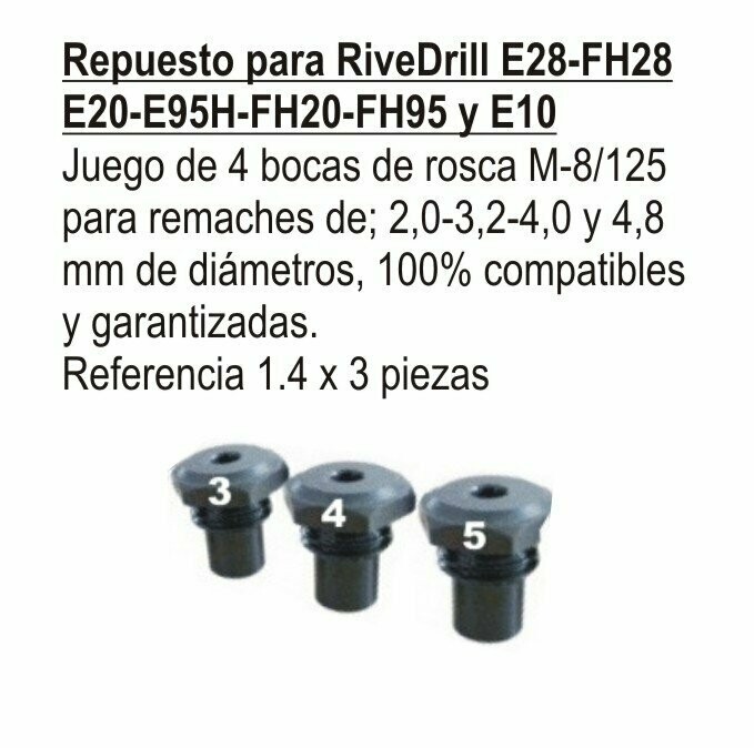 Juego de bocas para los modelos RiveDrill. Precio con IVA inc.