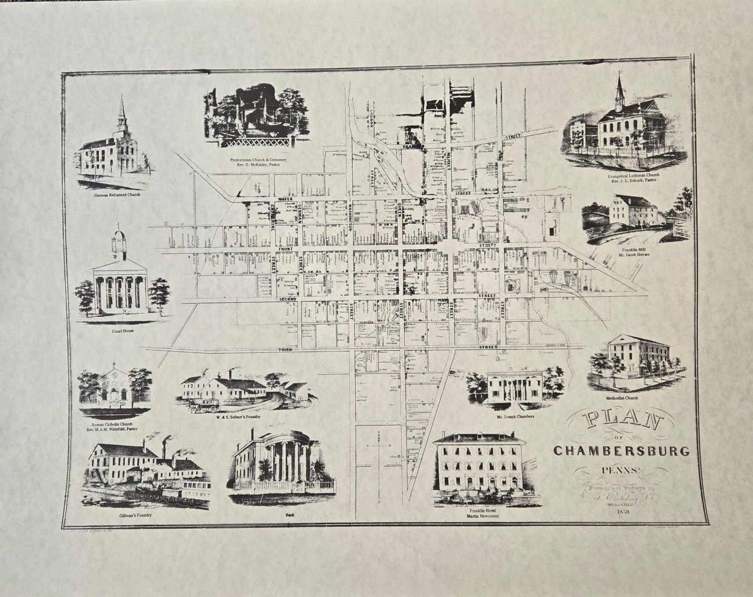 1850 Plan of Chambersburg Map Poster