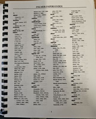 Palmer Papers Index