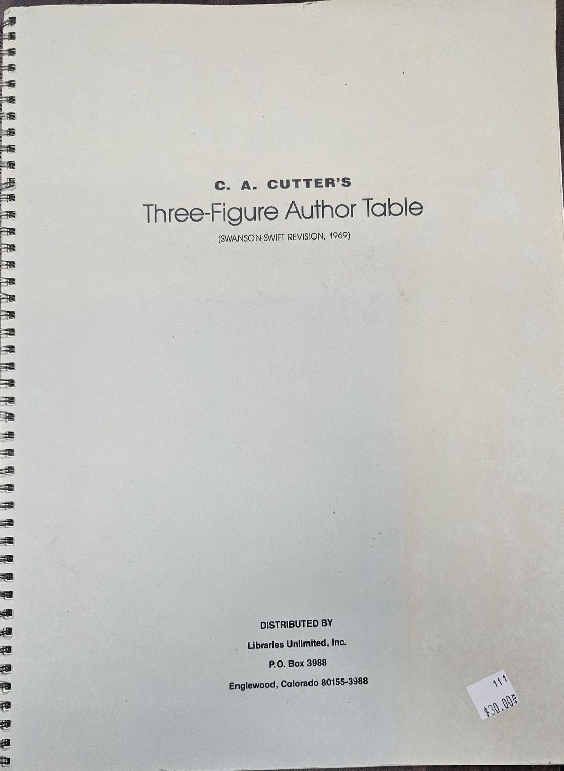 C.A. Cutter Three Figure Table