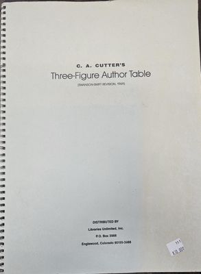 C.A. Cutter Three Figure Table