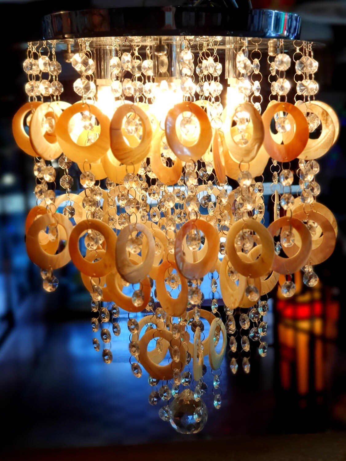 Artefacto de Techo Colgante Nacar y Cristal 4 Luces