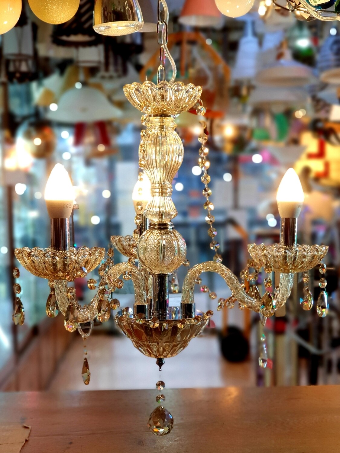 Colgante araña de cristal con caireles 3 Luces - Cristal Ambar