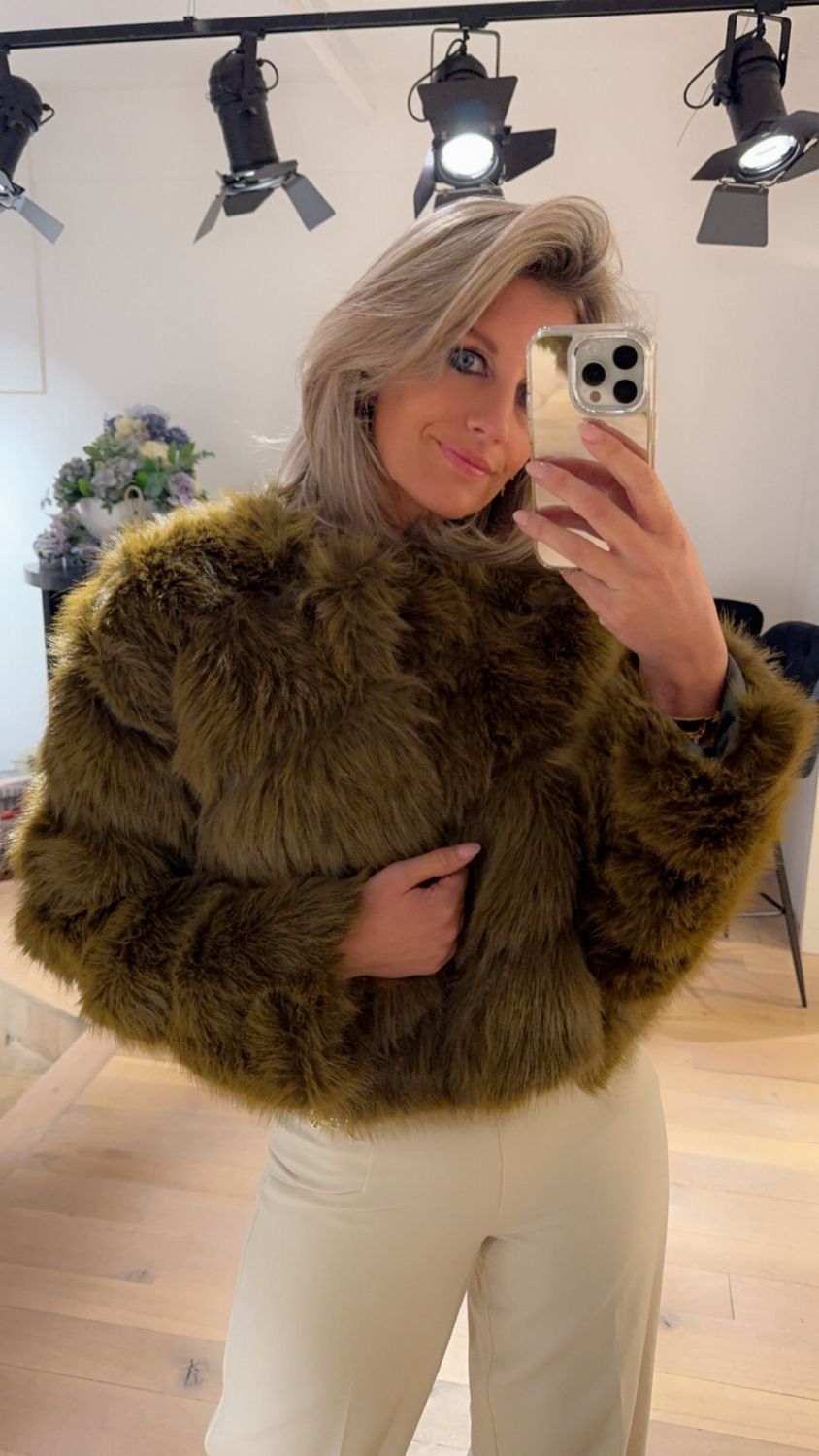Sara faux fur jacket olive green