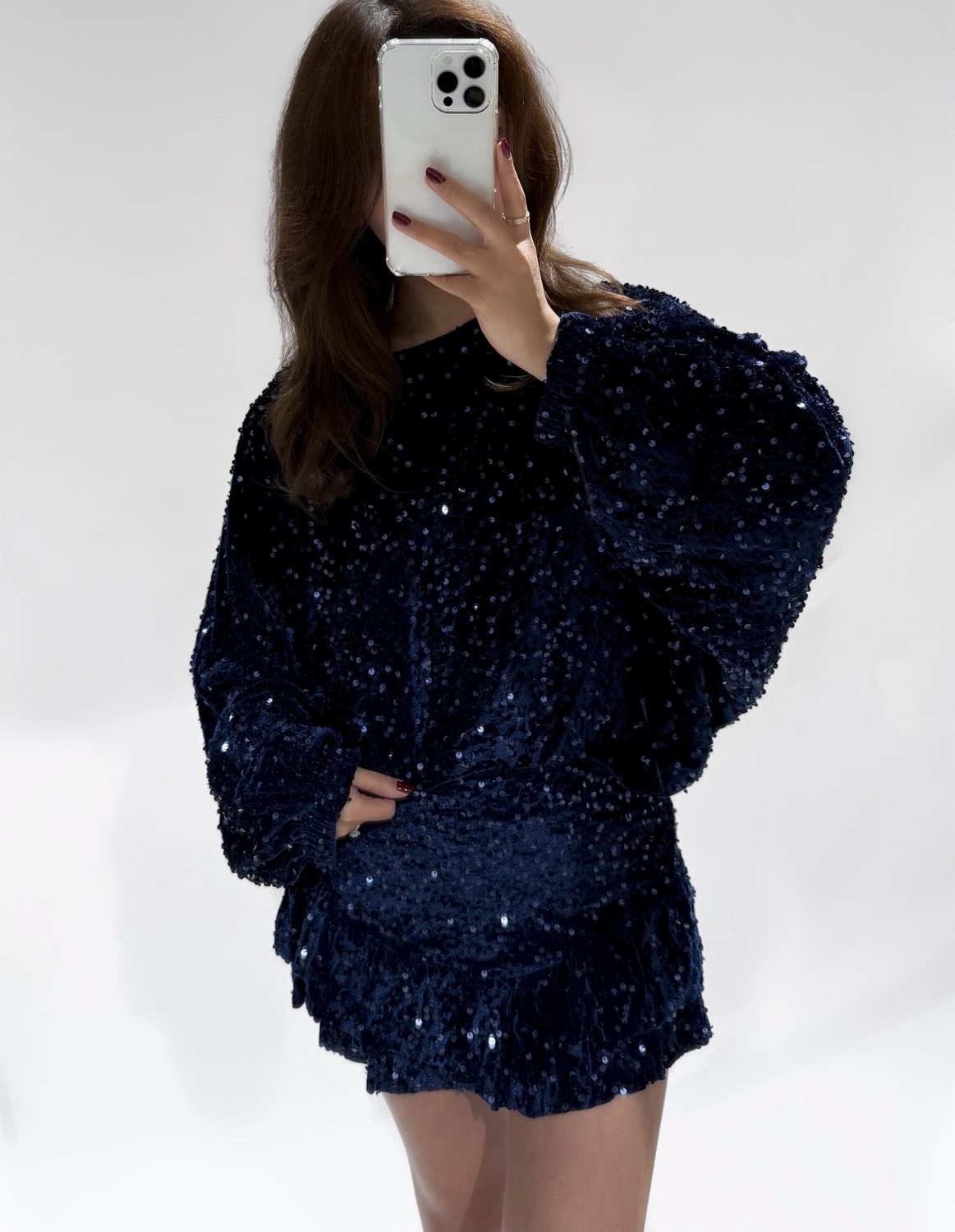Bat skort Pailletten blauw 
