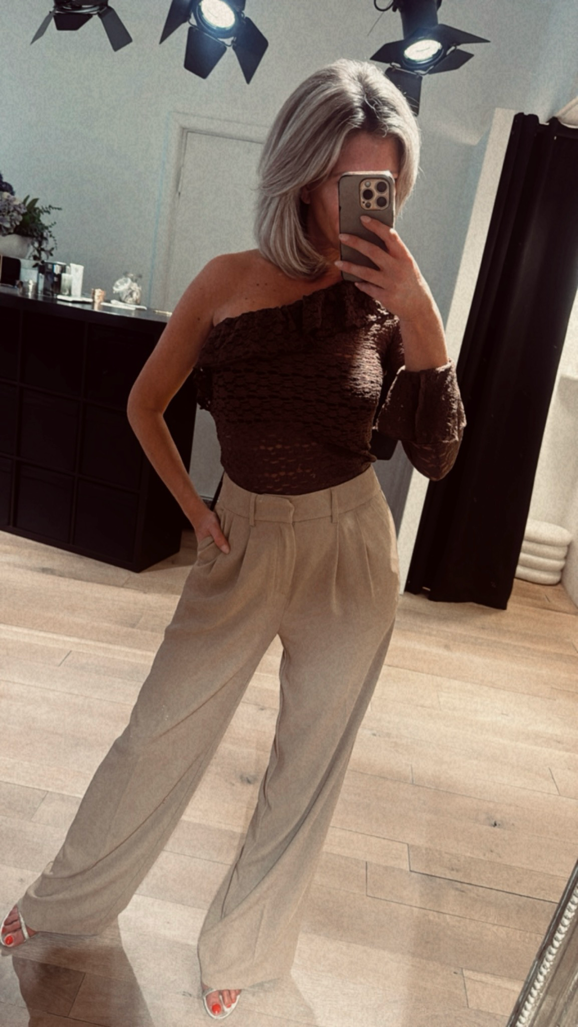 Lace top one shoulder Coffee