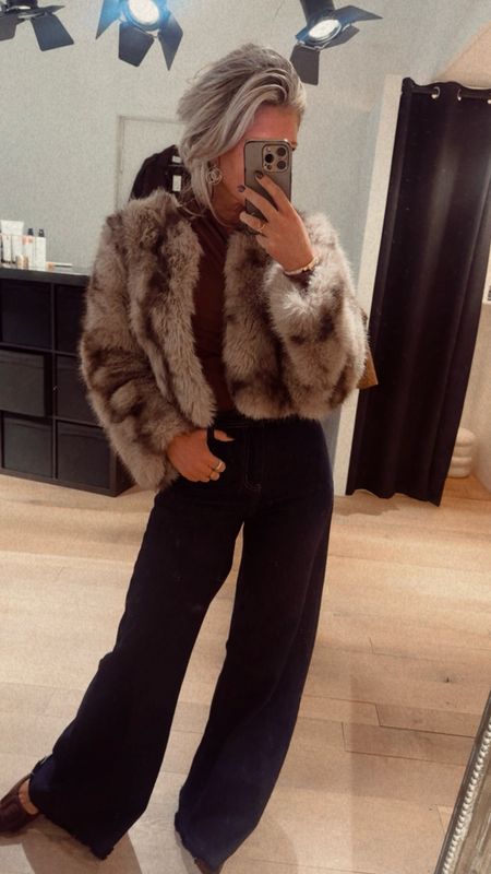 Faux fur jacket choco mix