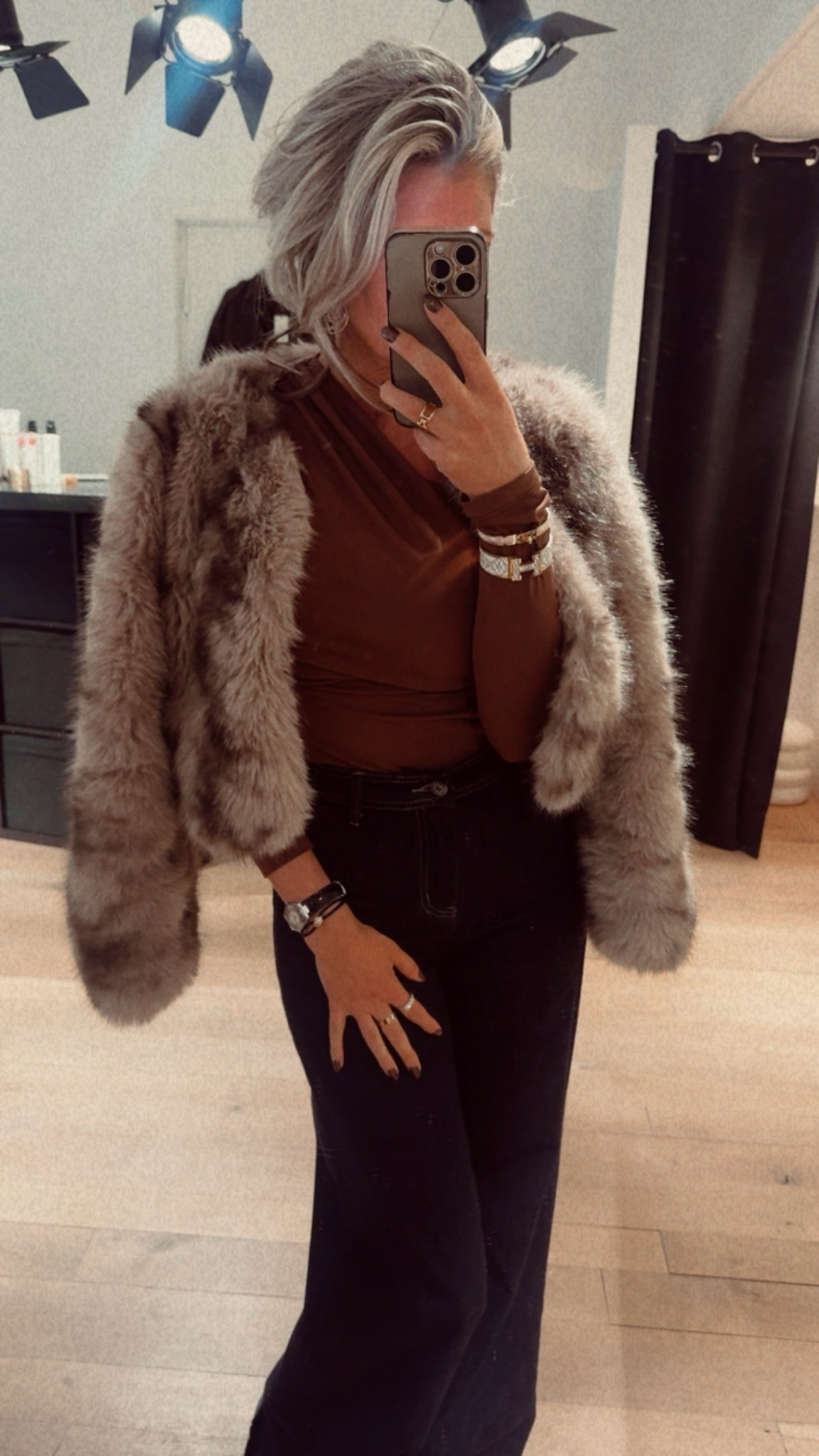Faux fur jacket choco mix