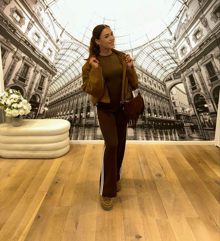 Comfy knitted pants stripe bruin 