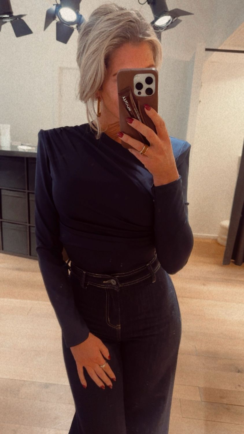 Body met schoudervulling dark blue